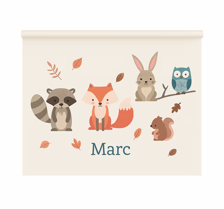 Store enrouleur pour chambre enfant animaux de la forêt avec nom - TenStickers
