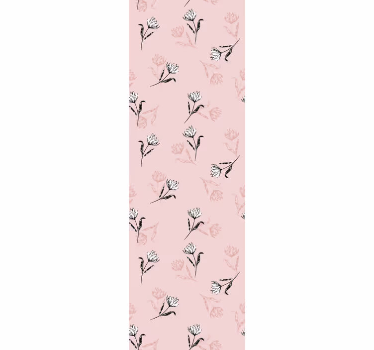 Store enrouleur bureau fleurs blanches sur fond rose - TenStickers