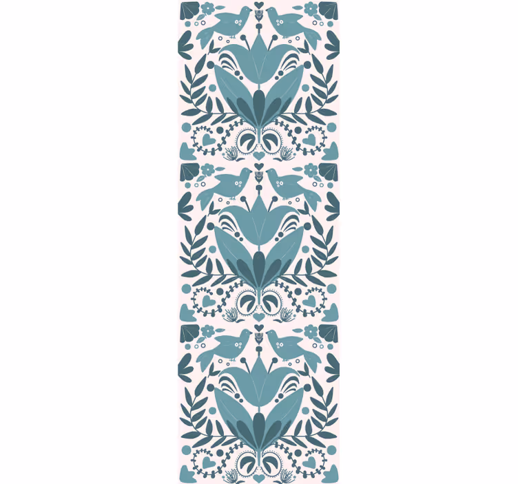 Store enrouleur cuisine motif art folklorique bleu oiseaux - TenStickers