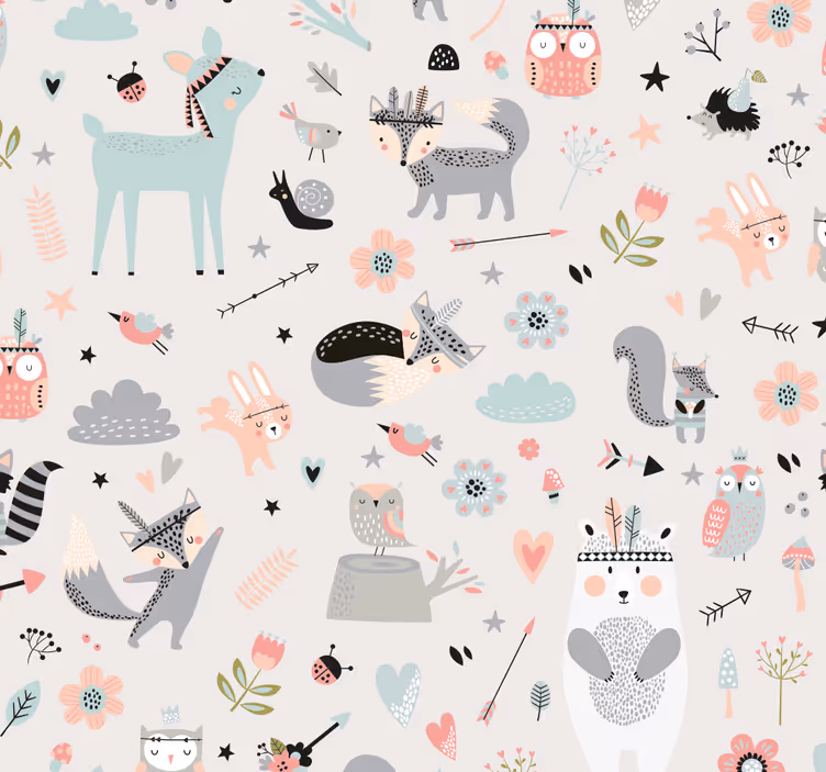 Store enrouleur pour chambre enfant forêt rose nordique - TenStickers