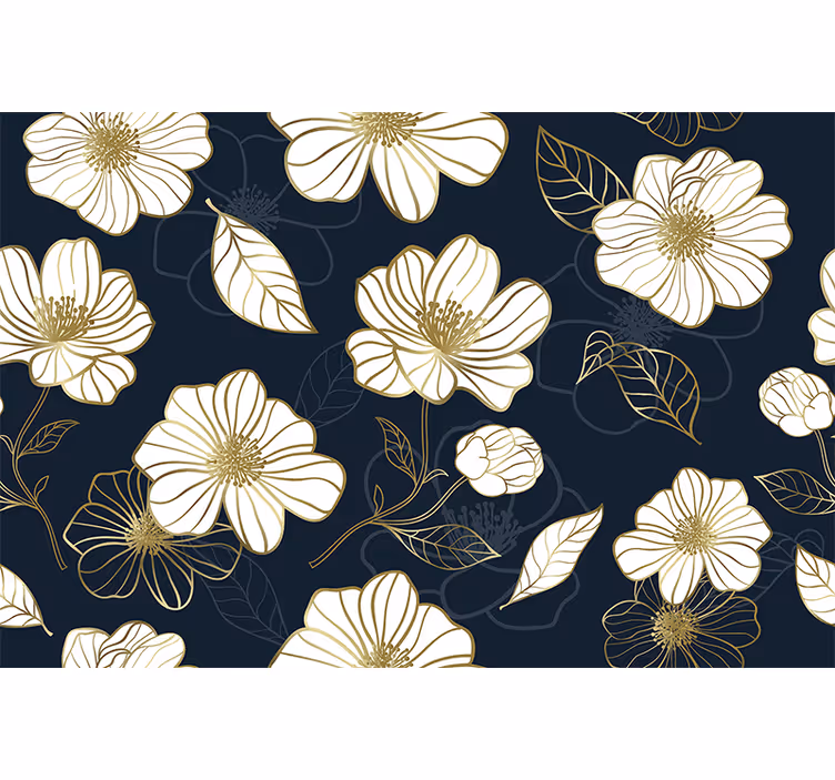 Store enrouleur cuisine fleurs minimalistes dorées - TenStickers