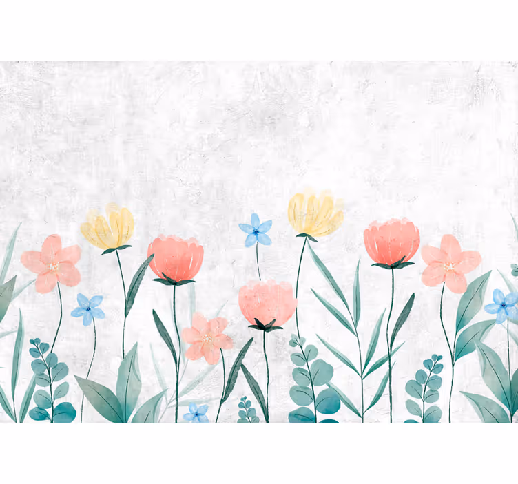 Store enrouleur cuisine fleurs colorées sur fond blanc - TenStickers