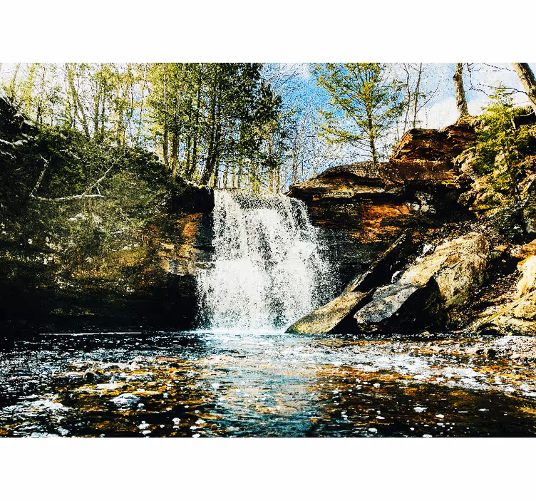 Store enrouleur salon forêt de cascade paysage - TenStickers