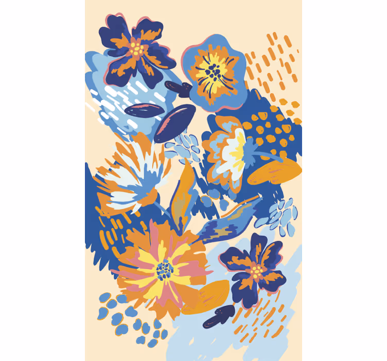 Store enrouleur salon feuilles bleues et orange - TenStickers