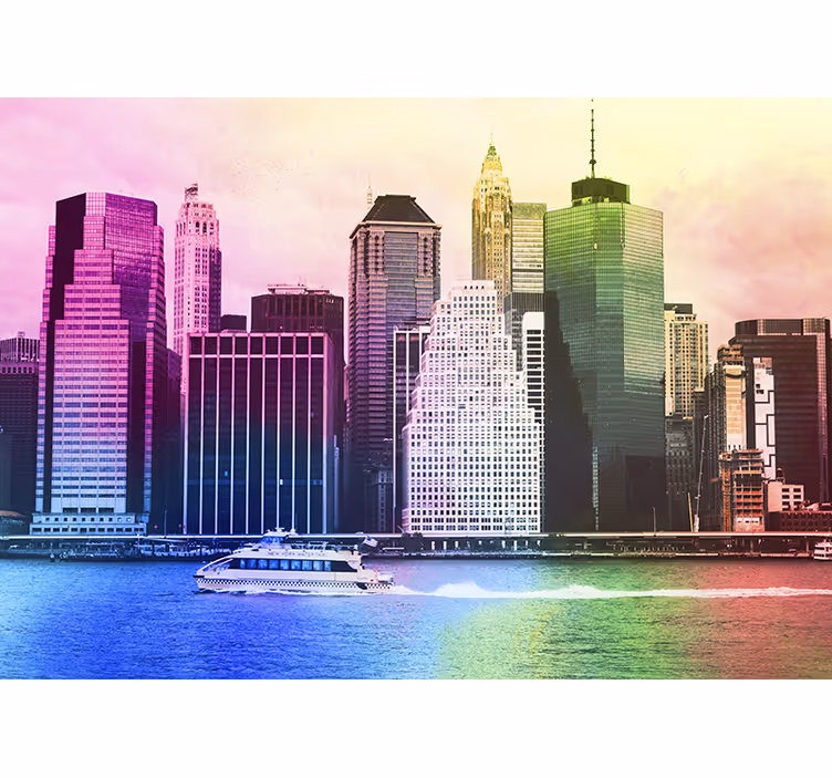 Store enrouleur salon gratte-ciels colorés de manhattan - TenStickers