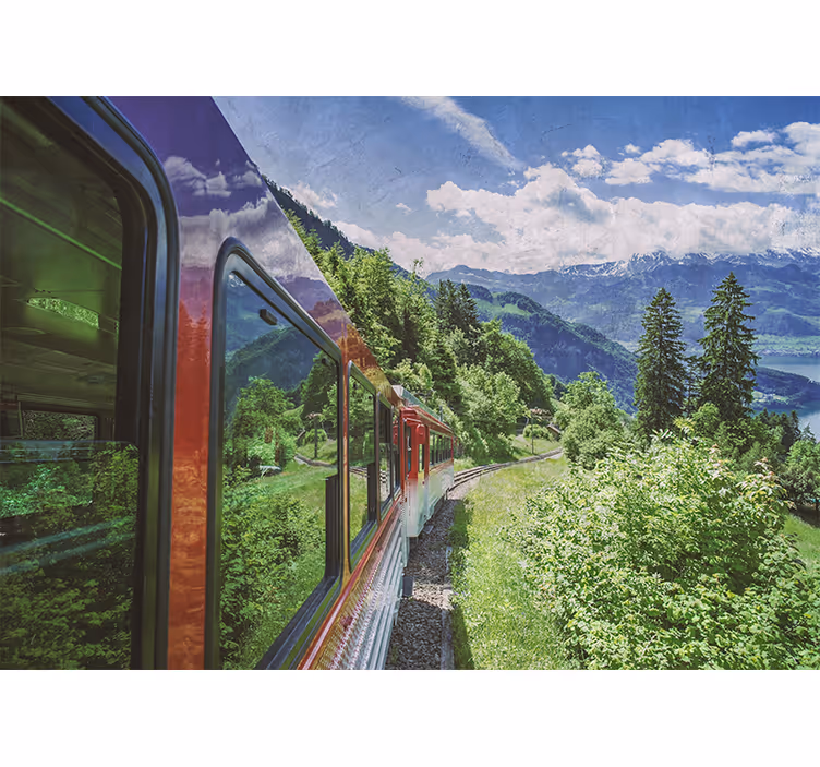 Store enrouleur salon train rouge dans la forêt - TenStickers