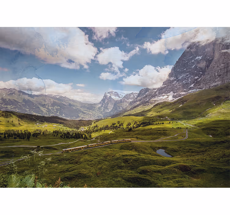 Store enrouleur salon champ vert montagnes train - TenStickers