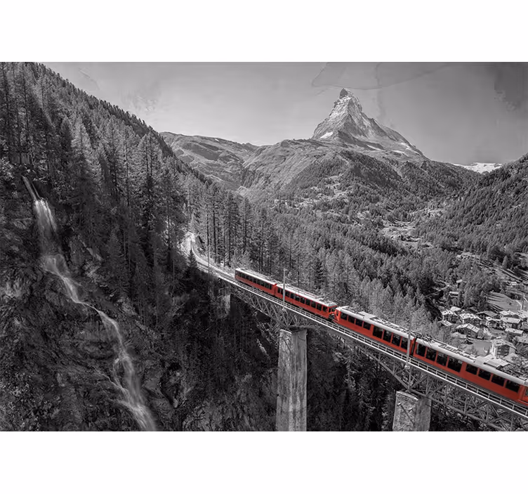 Store enrouleur salon train rouge sur un pont - TenStickers
