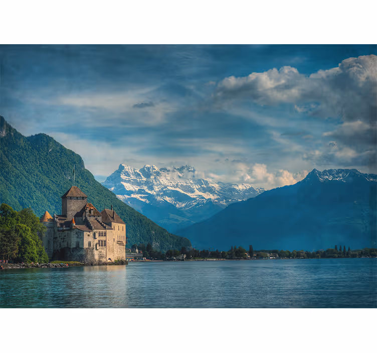 Store enrouleur salon château au bord du lac - TenStickers