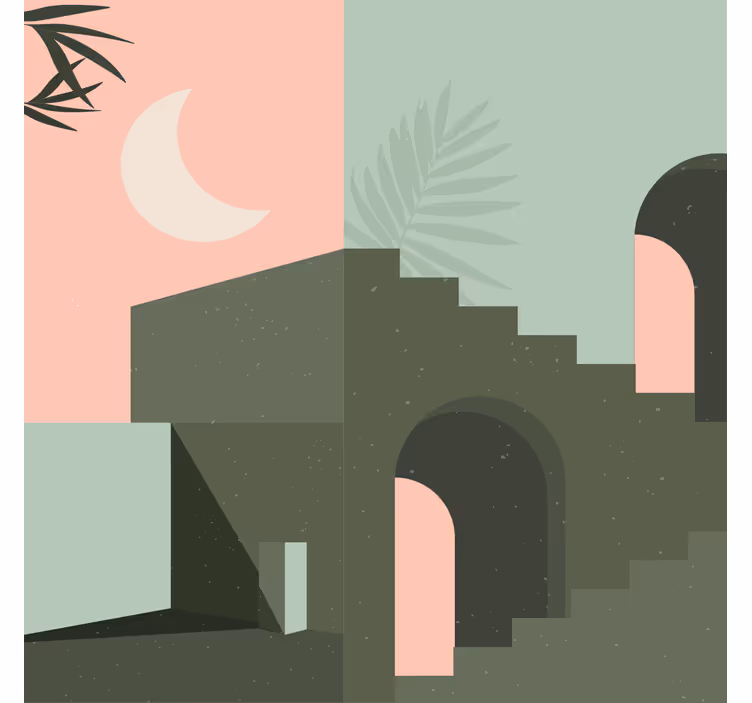 Store enrouleur salon formes murales rose et turquoise - TenStickers