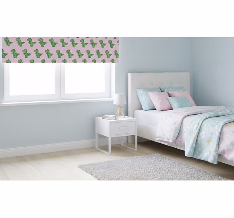 Store enrouleur rose petits dinosaures sur fond rose - TenStickers