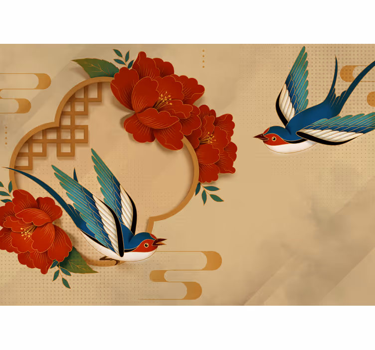 Store enrouleur beige oiseaux et fleurs 3d - TenStickers