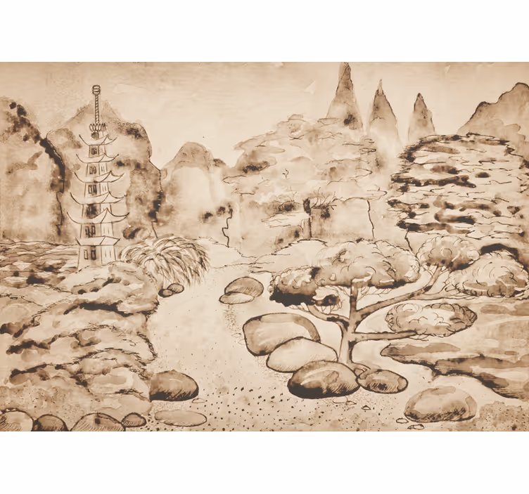 Store enrouleur beige jardin japonais style japandi - TenStickers