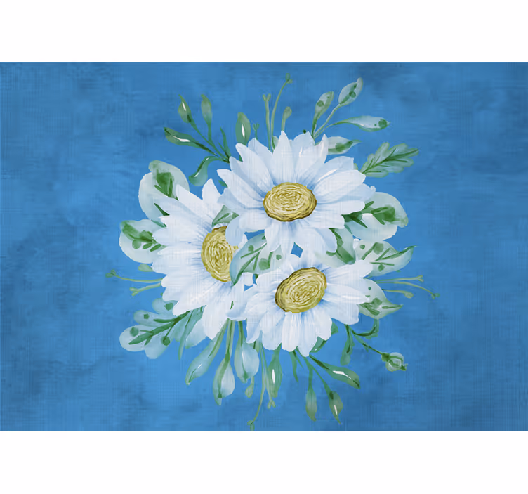 Store enrouleur chambre fleurs blanches sur fond bleu - TenStickers