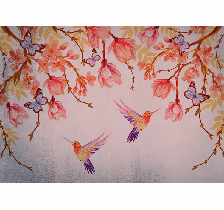 Store enrouleur chambre magnolia et oiseaux style chinois - TenStickers