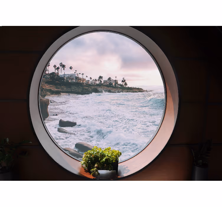 Store enrouleur chambre paysage marin 3d avec rochers - TenStickers