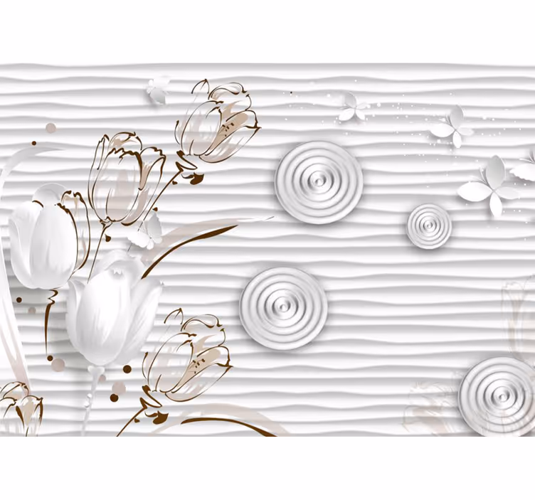 Store enrouleur blanc tulipes illustrées avec cercles blancs - TenStickers