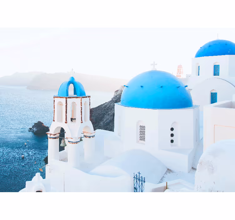 Store enrouleur blanc maisons blanches et bleues santorin - TenStickers