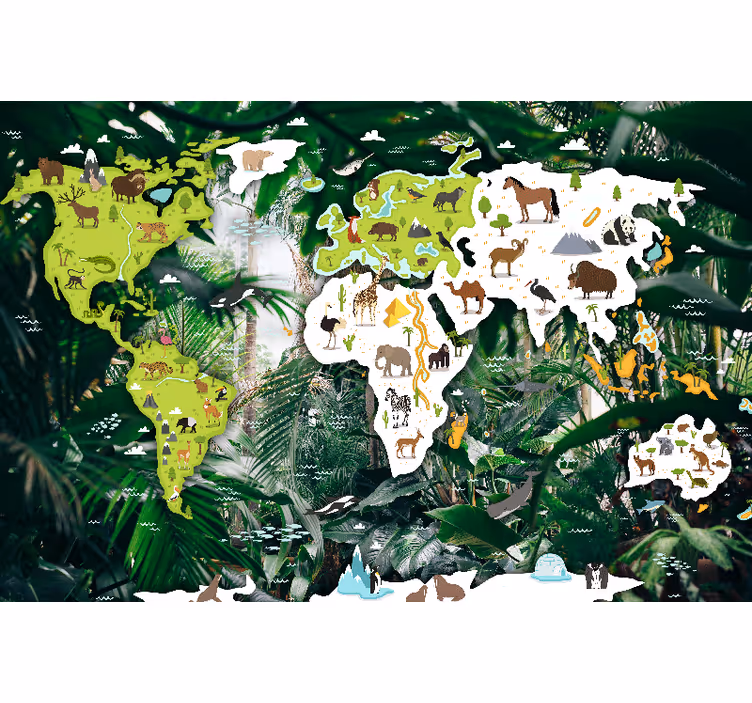 Store enrouleur pour chambre enfant carte du monde safari - TenStickers