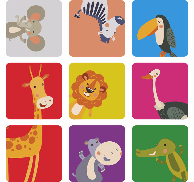 Store enrouleur pour chambre enfant carreaux colorés animaux - TenStickers