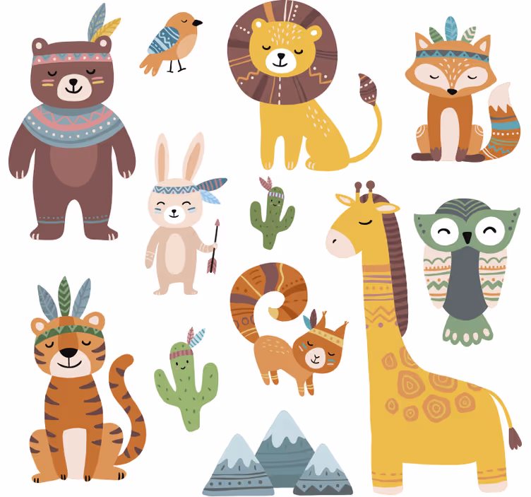 Store enrouleur pour chambre enfant animaux tribaux amusants - TenStickers