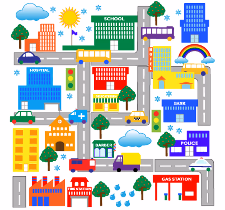 Store enrouleur pour chambre enfant ville enfantine - TenStickers