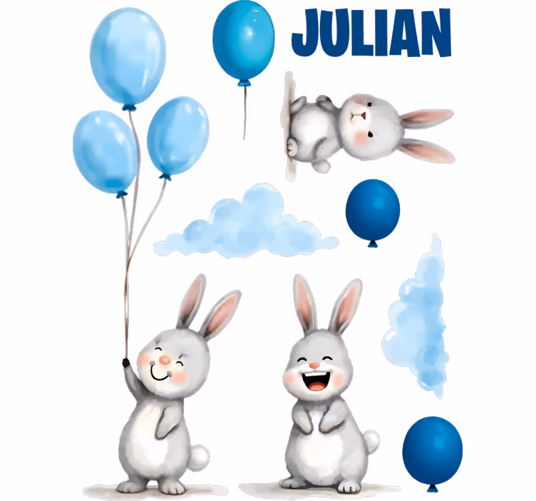 Store enrouleur pour chambre enfant ballons bleus et lapins - TenStickers