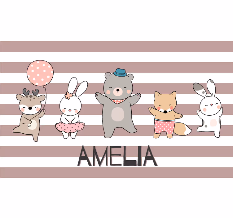 Store enrouleur pour chambre enfant animaux joyeux avec nom - TenStickers