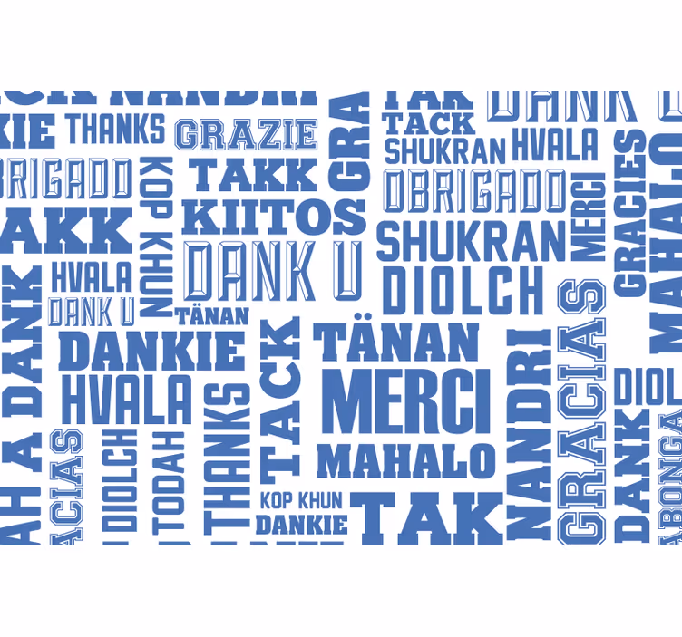 Store enrouleur bleu merci dans plusieurs langues - TenStickers