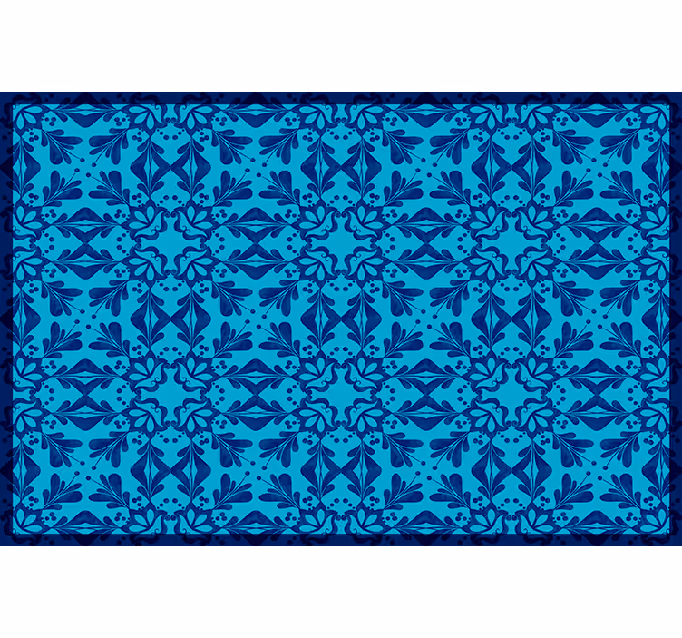 Store enrouleur bleu mosaïque florale et bordure - TenStickers