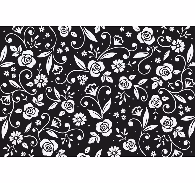 Store enrouleur noir motif floral abstrait blanc - TenStickers