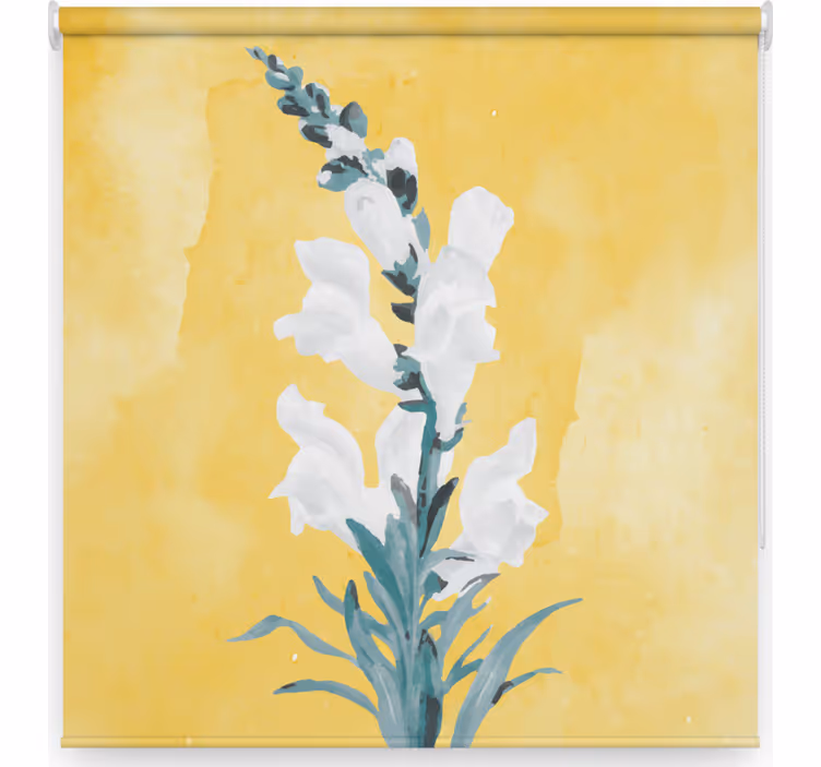 Store enrouleur salon fleurs blanches fond jaune - TenStickers