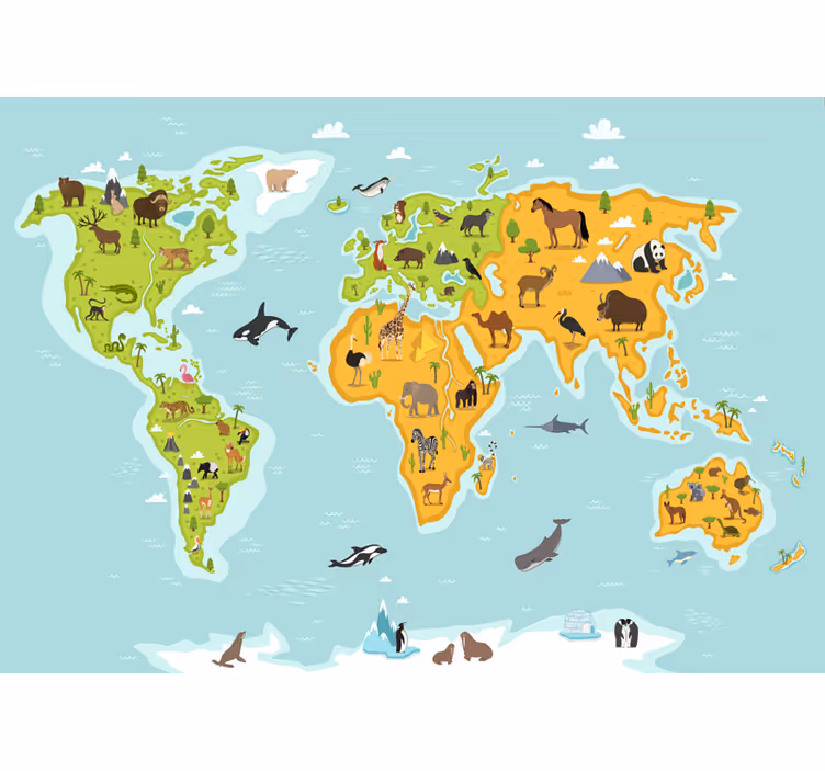 Store enrouleur carte du monde faune et flore - TenStickers
