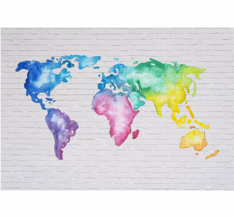 Store enrouleur carte du monde mur en brique coloré - TenStickers