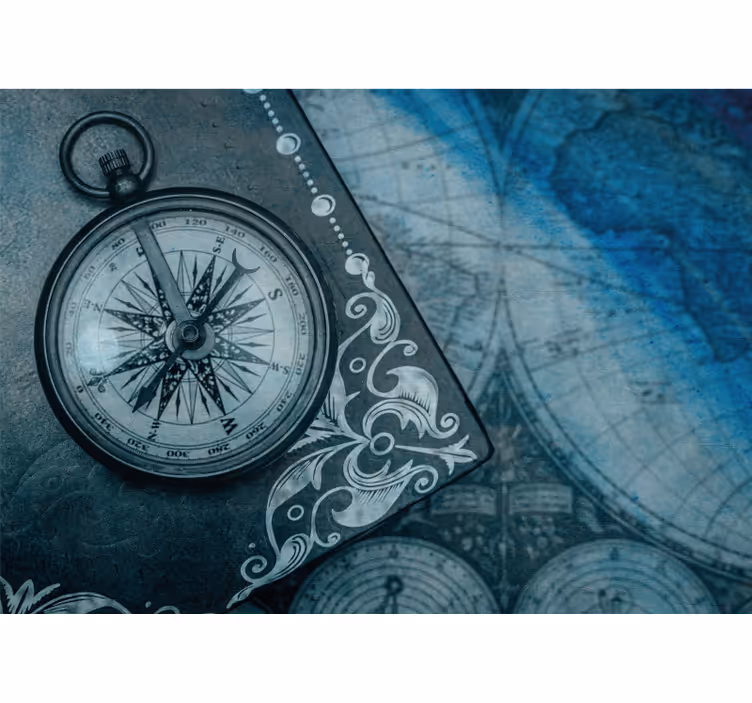 Store enrouleur carte du monde boussole ancienne bleue - TenStickers