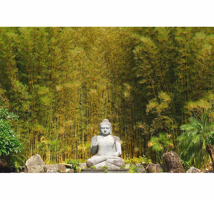 Store enrouleur motif zen bouddha gris sur nature verte - TenStickers