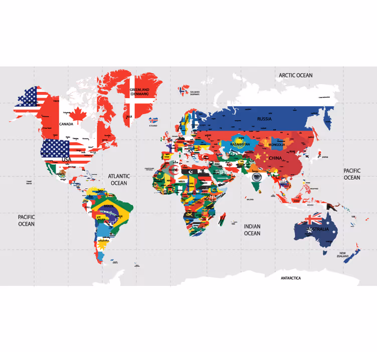 Store enrouleur carte du monde détail de la carte colorée - TenStickers