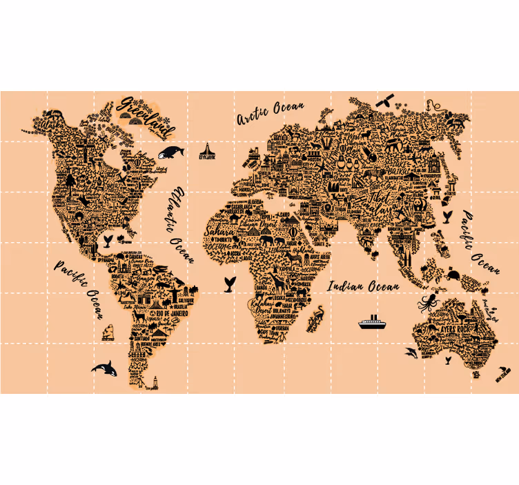 Store enrouleur carte du monde monuments emblématiques - TenStickers