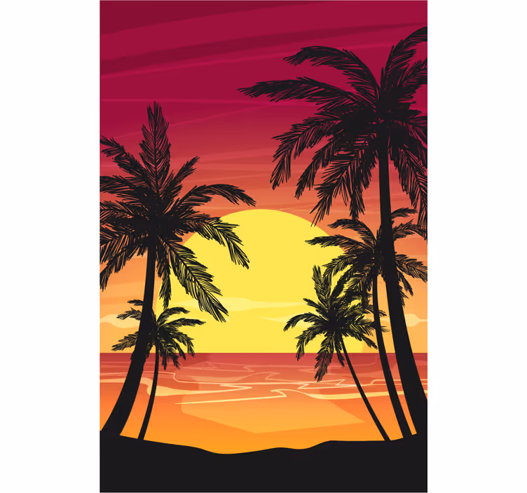 Store enrouleur arbre coucher de soleil palmier - TenStickers