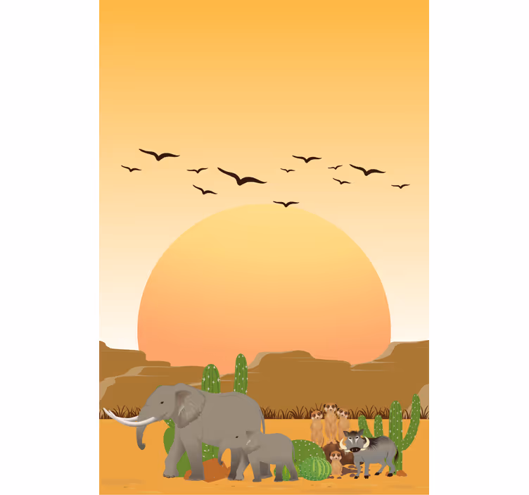 Store enrouleur animaux scène de coucher de soleil savane - TenStickers