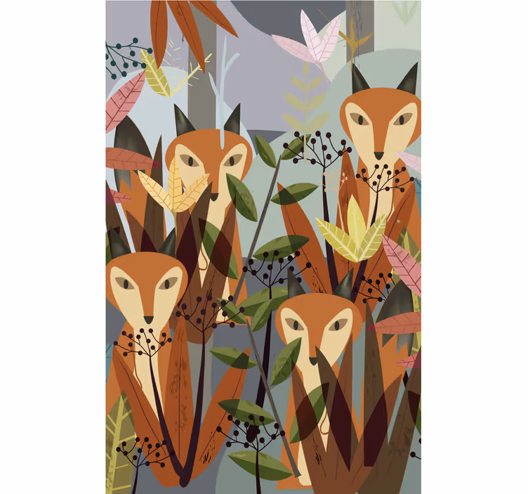 Store enrouleur animaux renards charmants parmi feuillage - TenStickers