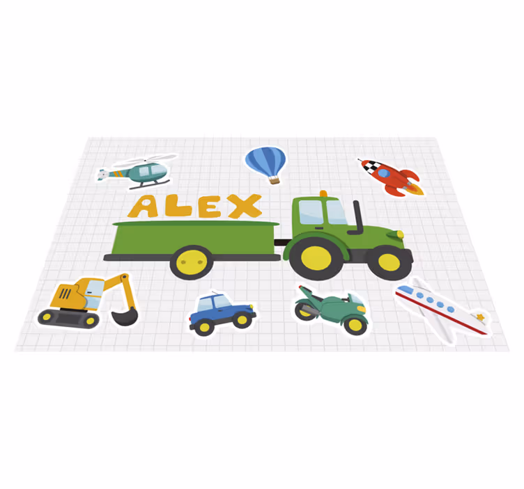Set de table design nom différents transports de dessin animéLes  - TenStickers