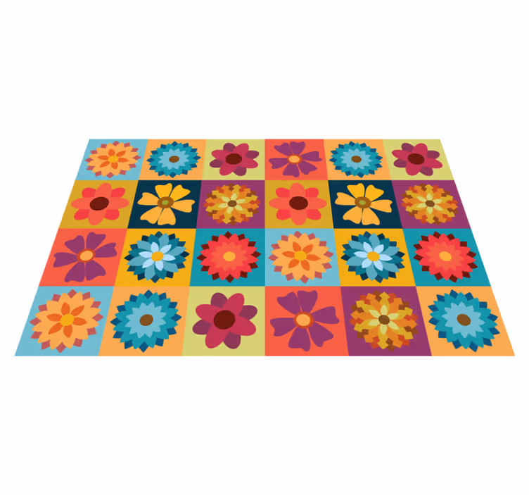 Set de table moderne carreaux de fleurs colorées - TenStickers