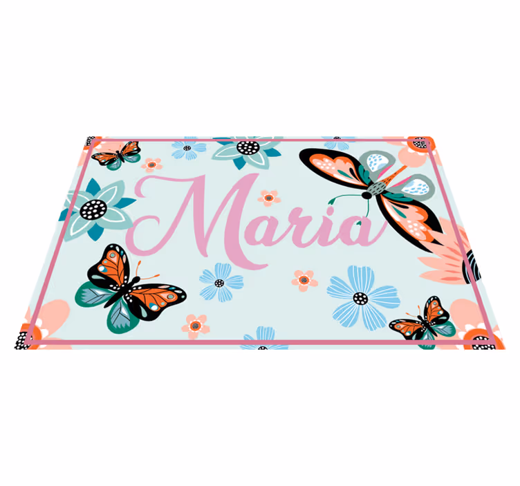 Set de table forme rectangulaire fleur et papillons avec nom - TenStickers