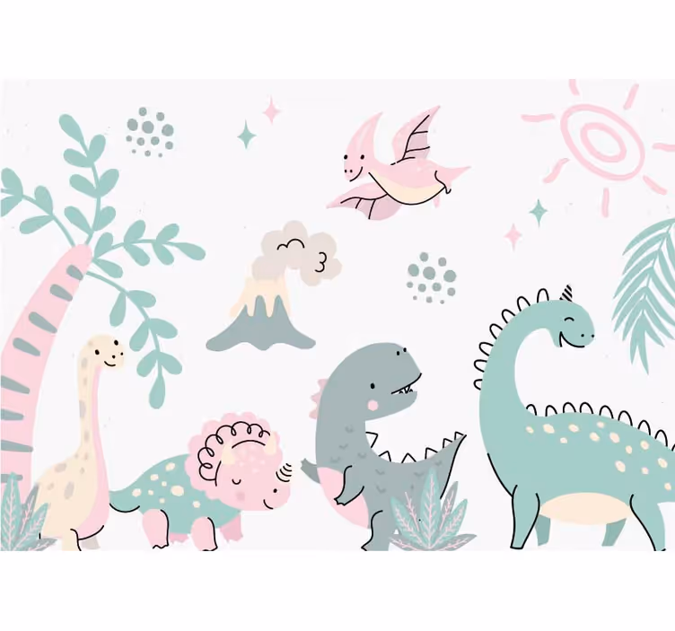 Tapisserie pour chambre bébé dinosaures pastels - TenStickers