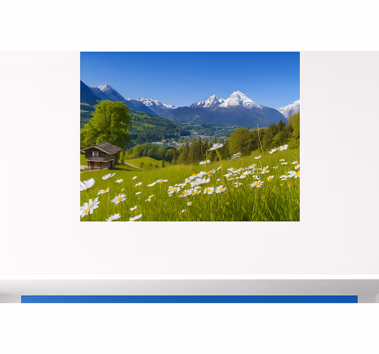 Tapisserie montagne chalet alpin en été - TenStickers