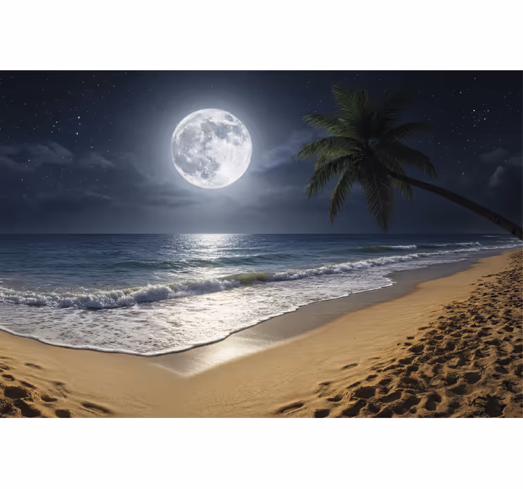 Tapisserie mer pleine lune océan - TenStickers