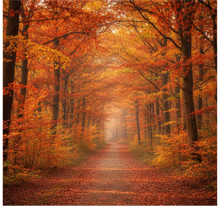 Tapisserie forêt chemin d'arbres en automne - TenStickers