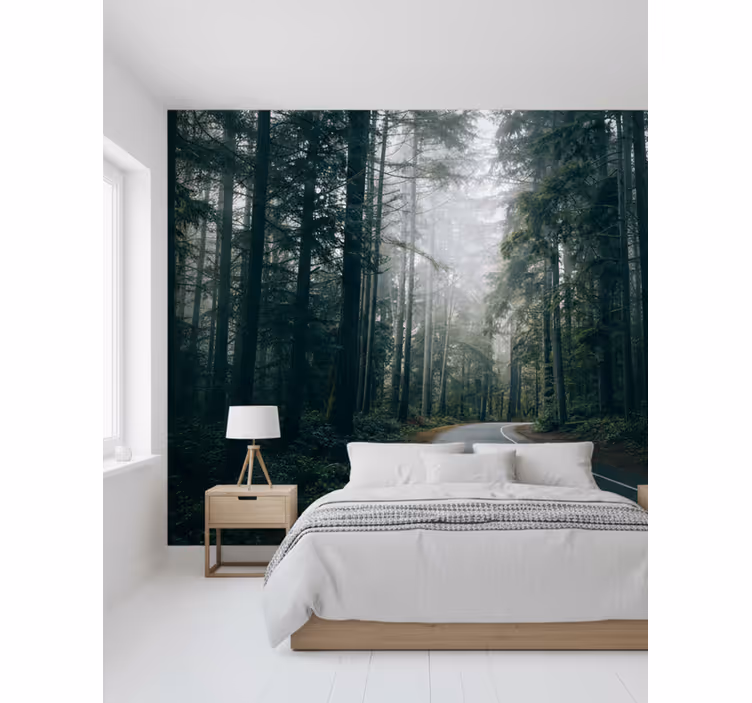 Tapisserie forêt route des pins brumeux - TenStickers