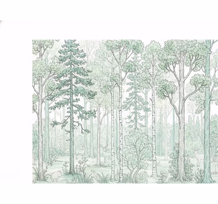 Tapisserie forêt esquisse menthe woodland - TenStickers
